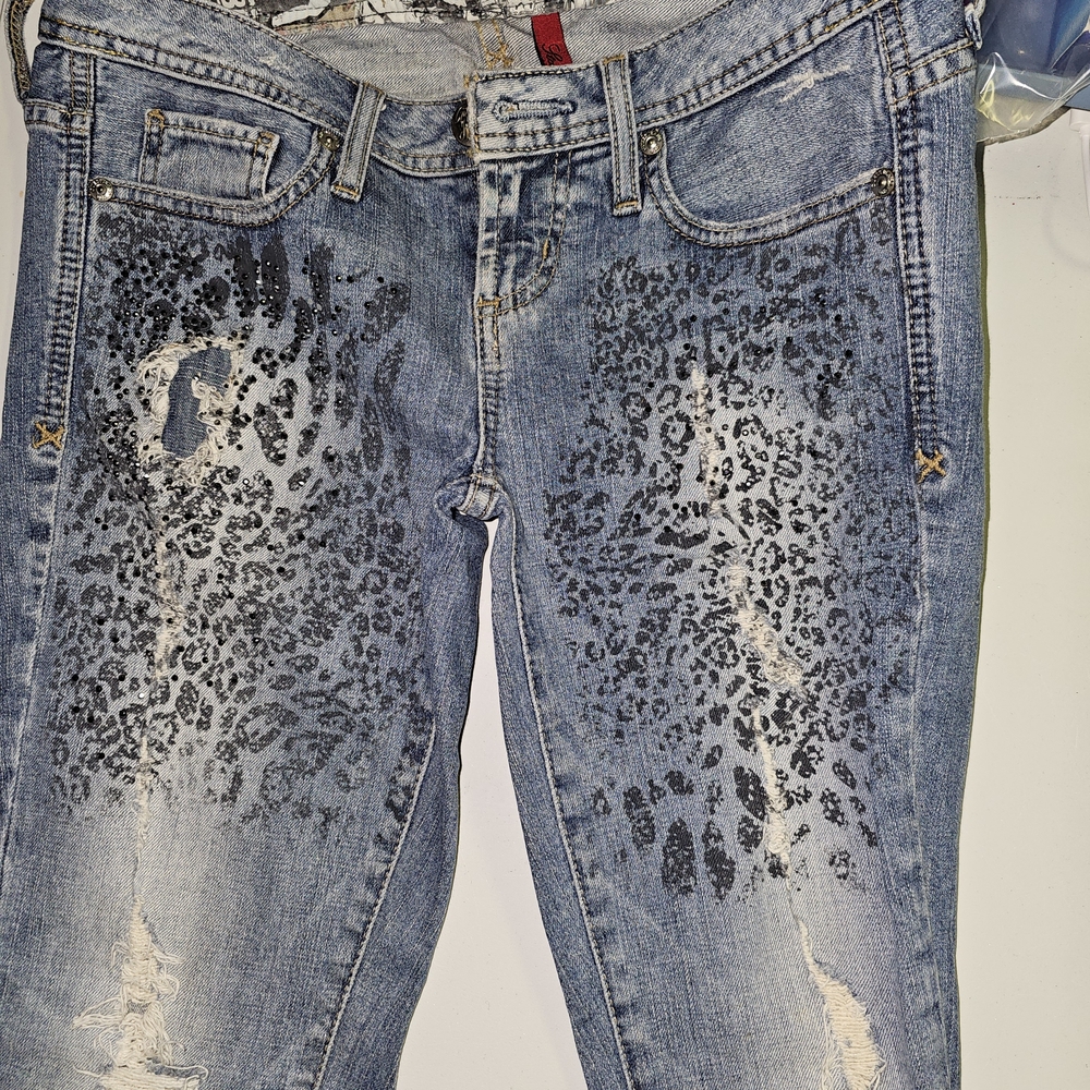 Guess Blue Leopard Print Skinny Jeans